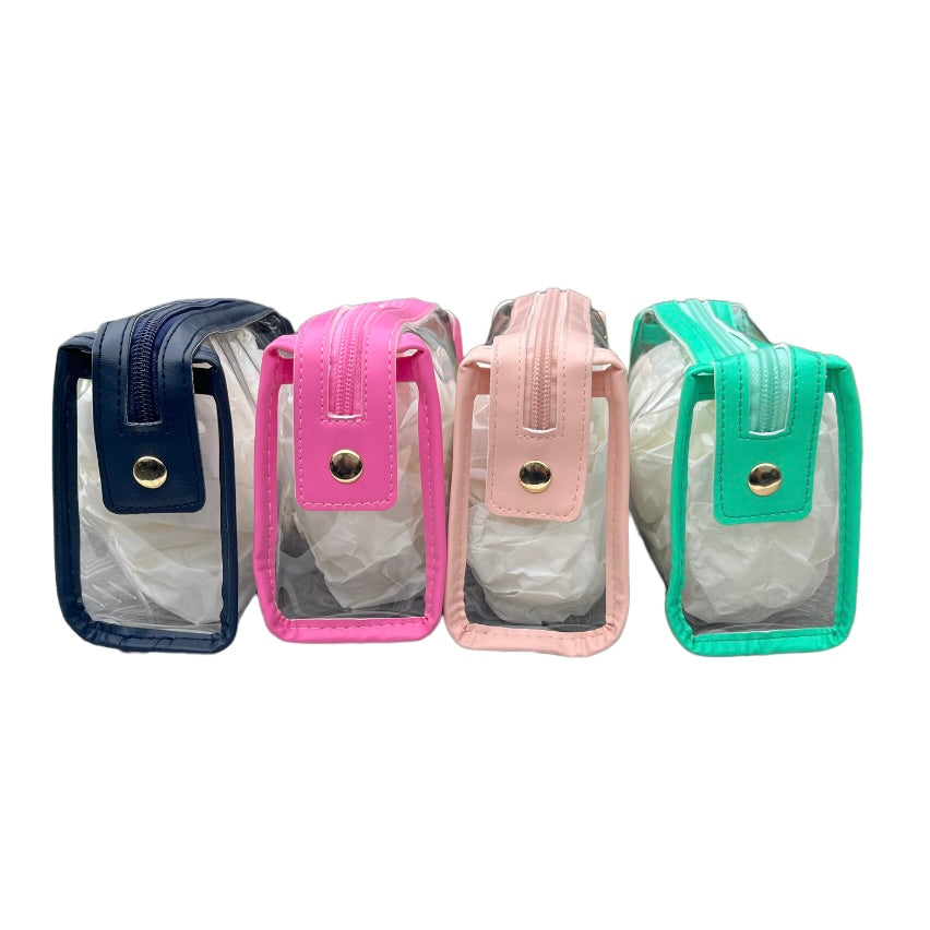 4 clear wash bags with coloured trim