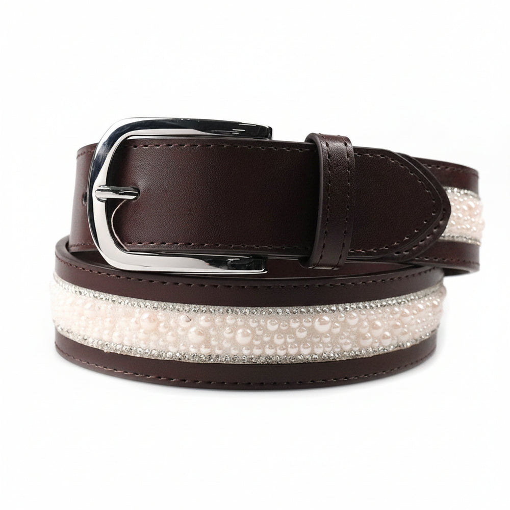 Elegant Equestrian Belt - Havana Brown Wide Pearl