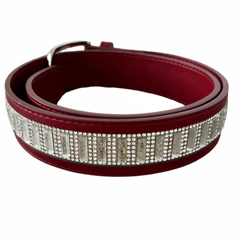 Elegant Leather Belt - Maroon Crystal