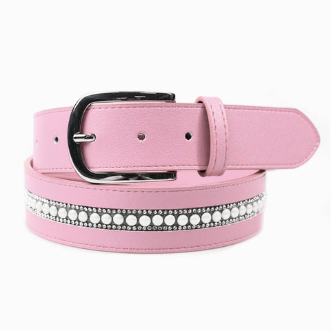 Elegant Leather Belt - Light Pink Pearl