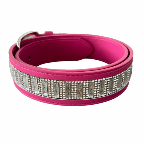 Elegant Leather Belt - Hot Pink Crystal
