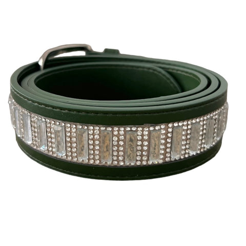 Elegant Leather Belt - Olive Crystal