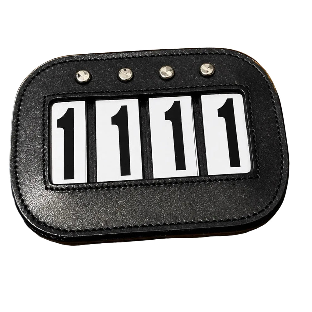 BLACK Leather Saddle Pad Number Holders - 4 number PAIR (TWO)