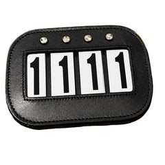 BLACK Leather Saddle Pad Number Holders - 4 number PAIR (TWO)