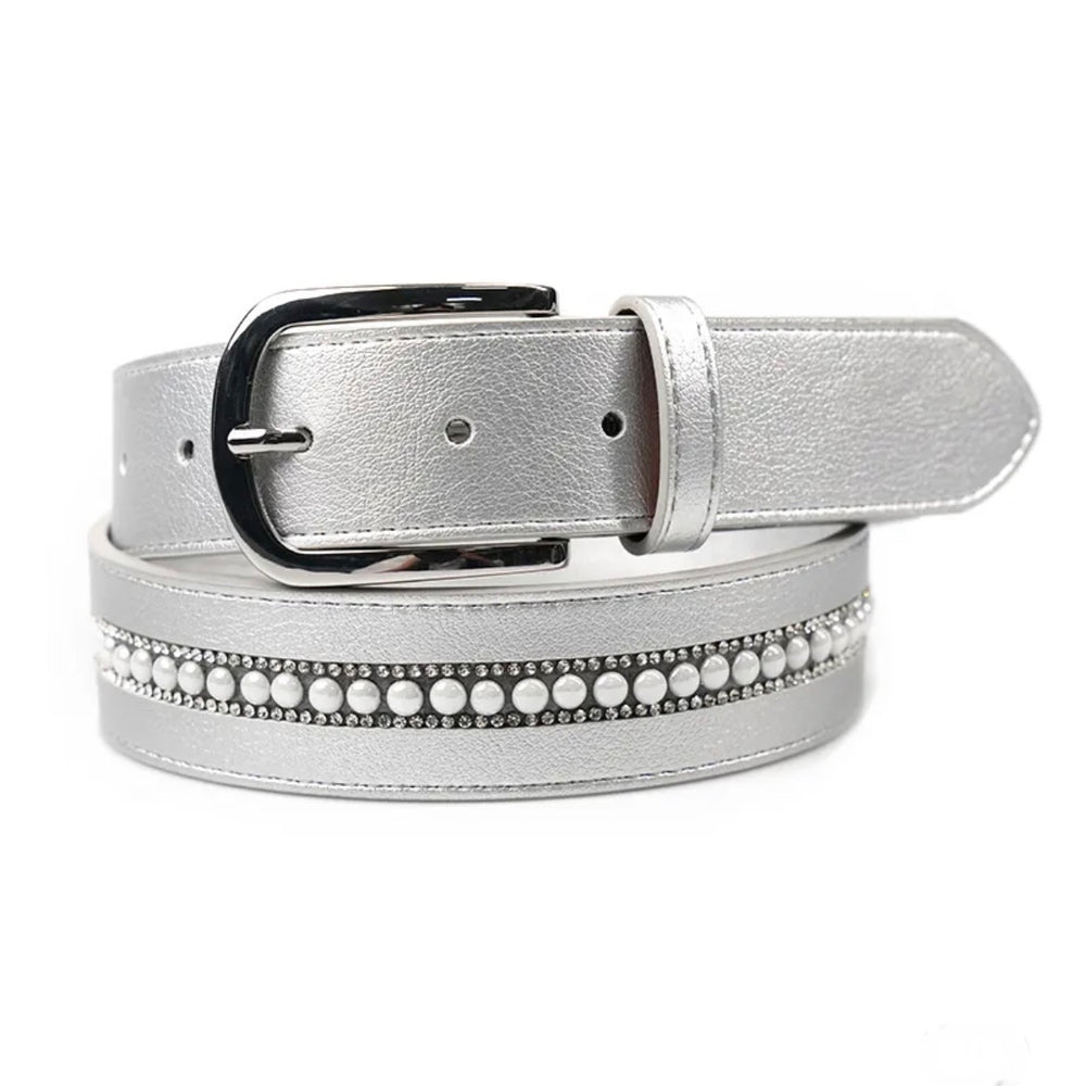 Elegant Equestrian Belt - Silver Pearl