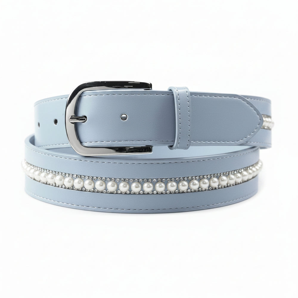 Elegant Equestrian Belt - Pale Blue Pearl