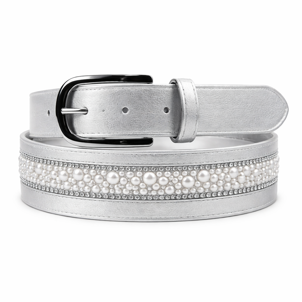 Elegant Equestrian Belt - Silver Wide Pearl