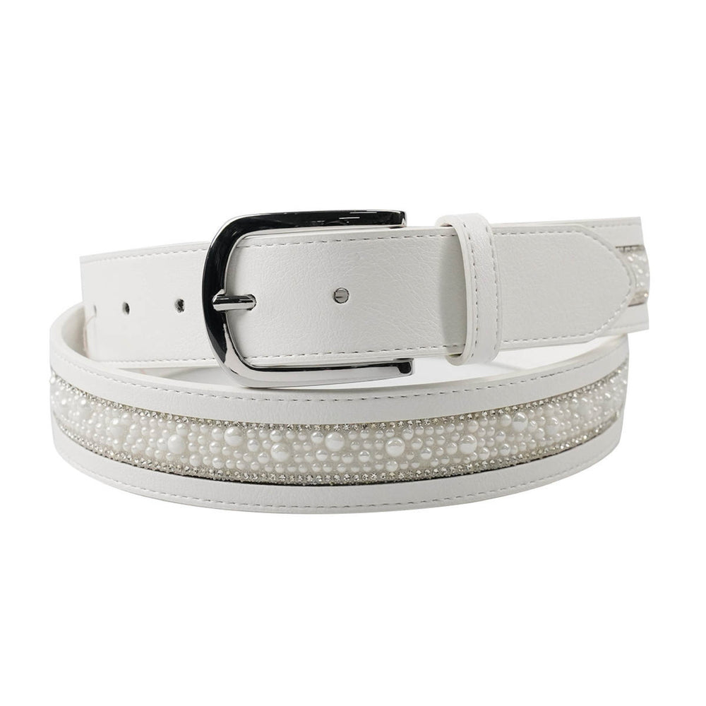 Elegant Equestrian Belt - White Wide Pearl