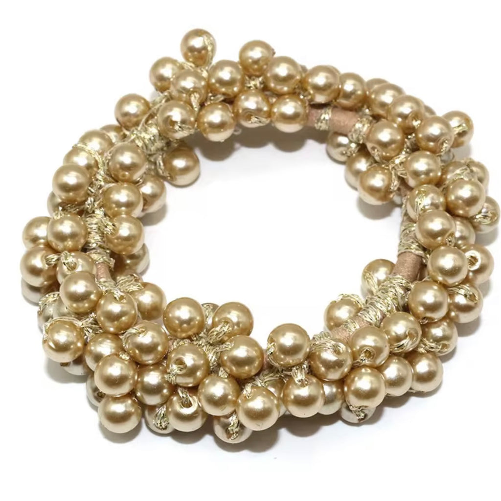 Gold Dressage Bun Pearl Scrunchie Hair Tie