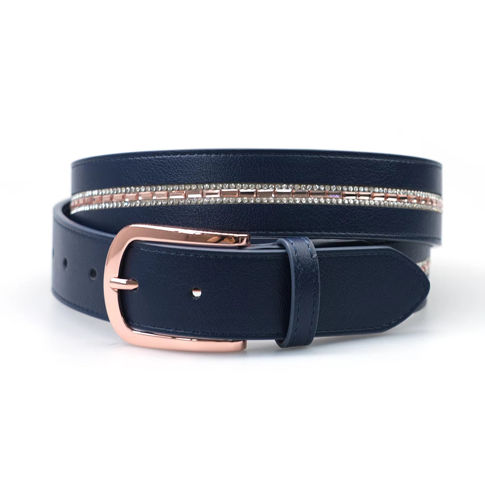 Limited Edition Equestrian Belt - Midnight Navy Crystal Rose