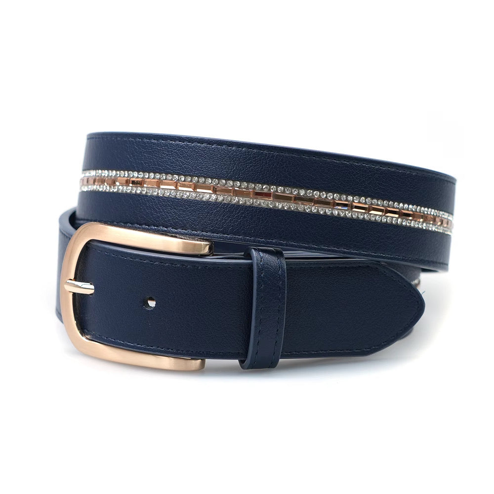 Limited Edition Equestrian Belt - Midnight Navy Crystal Gold