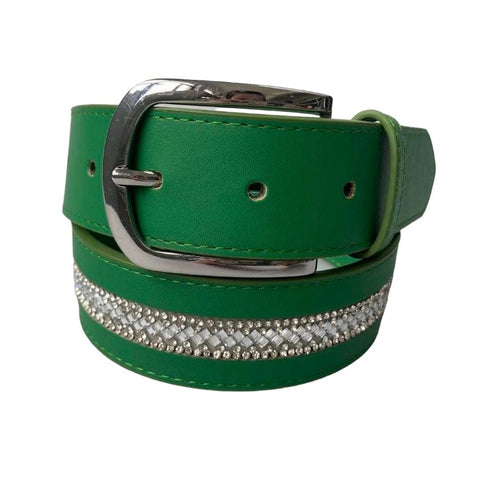 Elegant Leather Belt - Hunter Green Crystal