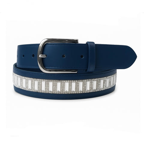 Elegant Leather Belt - Navy Crystal