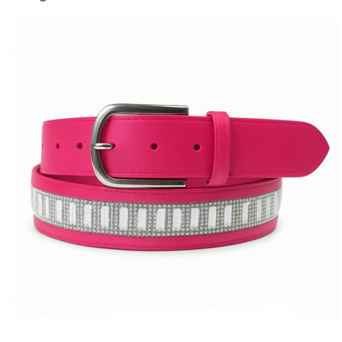 Elegant Leather Belt - Hot Pink Crystal