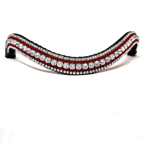 Red Crystal Browband Pony Black Leather