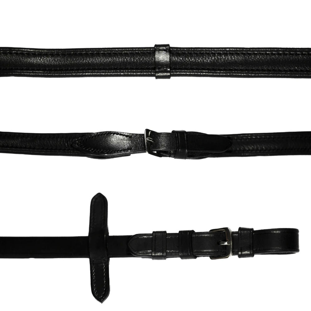 Lumiere Equestrian Padded (Flat) Nappa Brown Leather Reins (Silver Fittings)