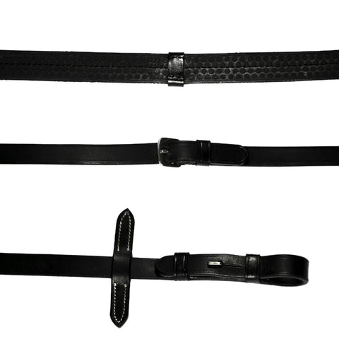 Lumiere Equestrian Brown Leather and Rubber (Flat) Grip Reins (Silver Fittings)