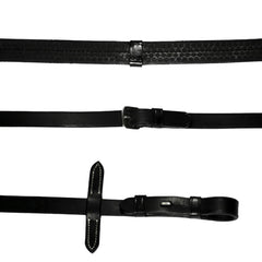 Lumiere Equestrian Black Leather and Rubber (Flat) Grip Reins (Silver Fittings)