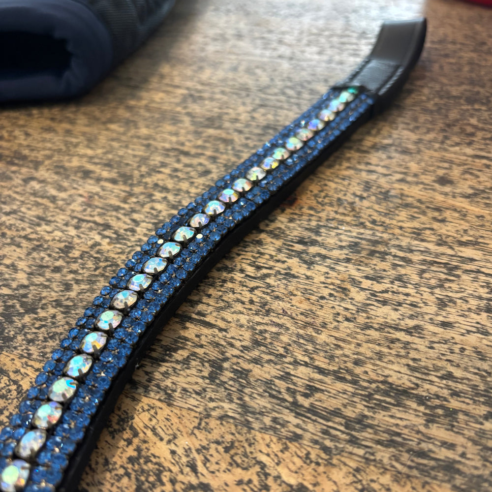 Blue Crystal Browband Pony Black Leather