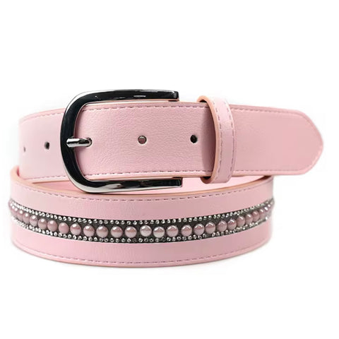 Elegant Leather Belt - Light Pink Pearl
