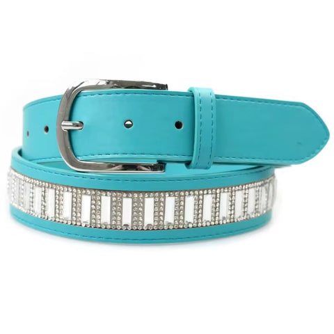 Elegant Leather Belt - Aqua Crystal