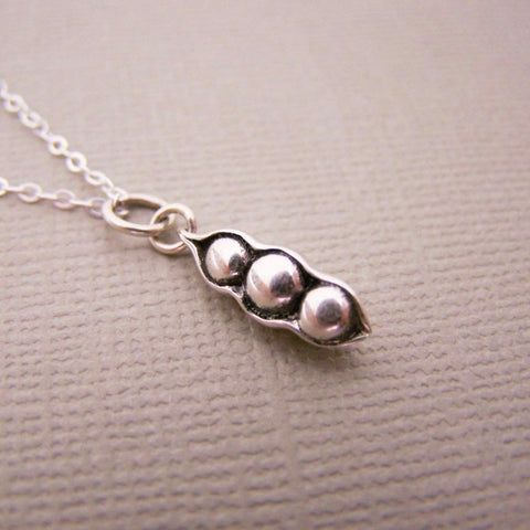 Three Peas in a Pod Tiny Pendant Necklace Sterling Silver