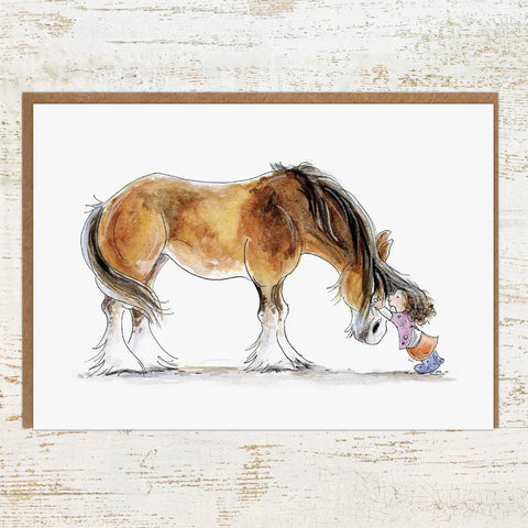 Clydie Cuddle - Clydesdale / Shire Horse Greeting Card by Pony Nut Gifts