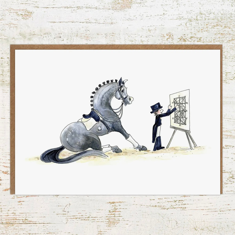 Halt At X - Dressage Horse Equestrian Greeting Card by Pony Nut Gifts