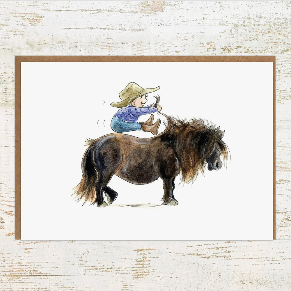 Where's the Go Button? Pony and Child Greeting Card by Pony Nut Gifts