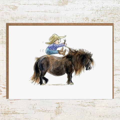 Where's the Go Button? Pony and Child Greeting Card by Pony Nut Gifts