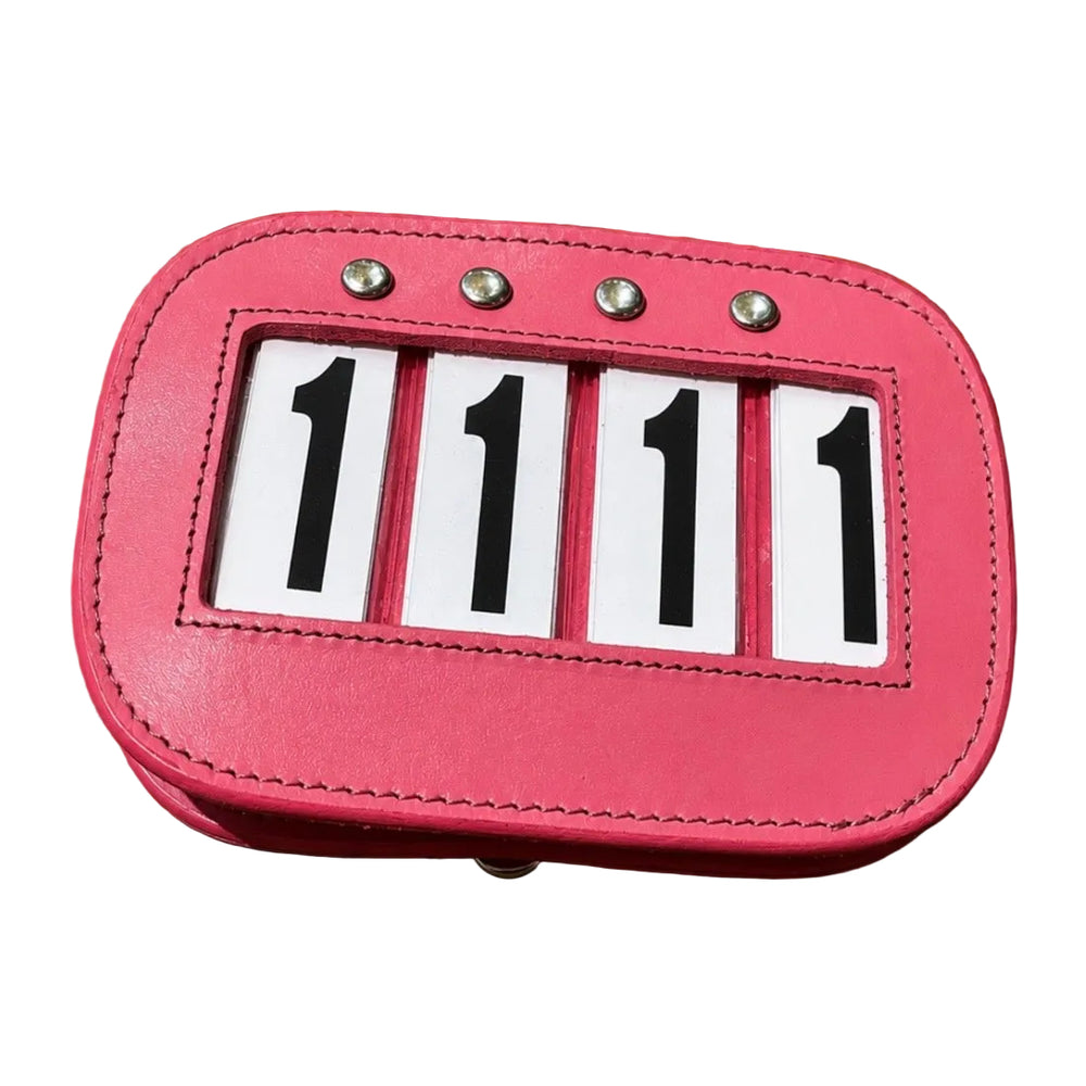 PINK Leather Saddle Pad Number Holders - 4 number PAIR (TWO)