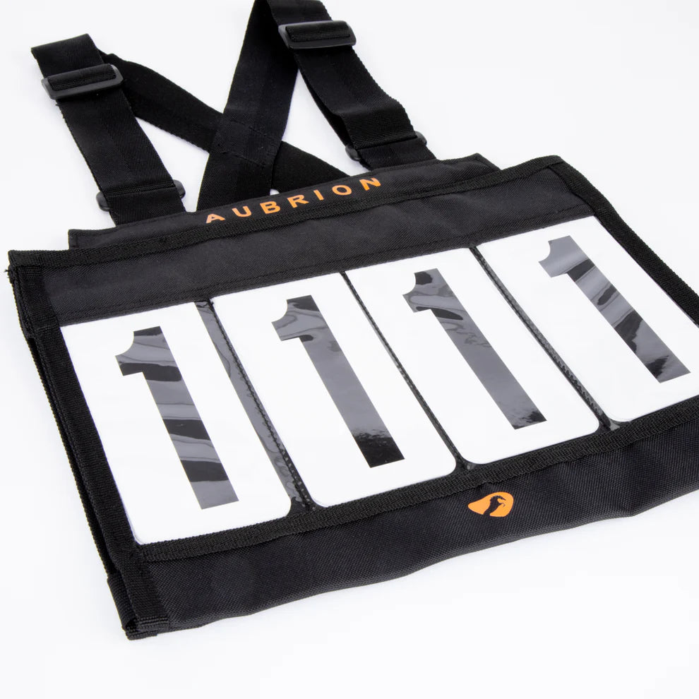 Black bin number set for cross country and eventing with clear panels displaying numbers on a white background