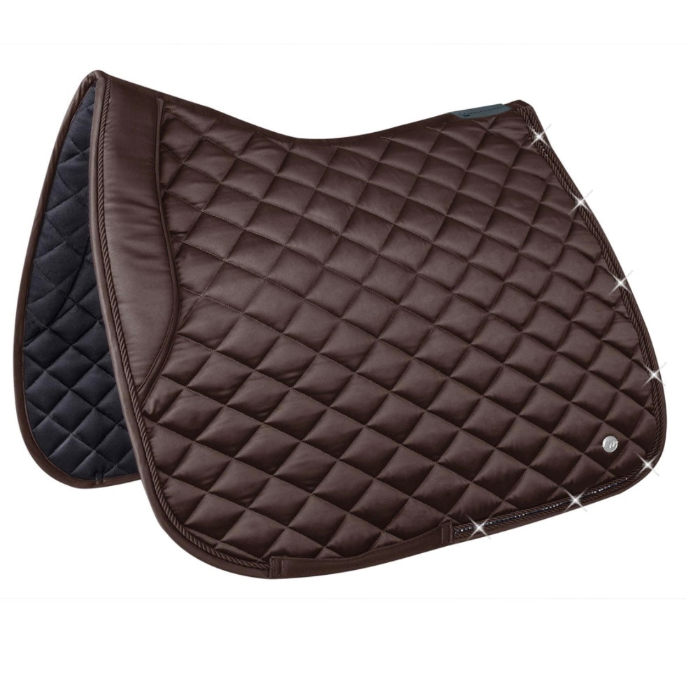 Brown quilted full size dressage saddle pad with diamante 