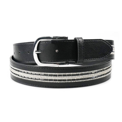 Elegant Leather Belt - Black Crystal