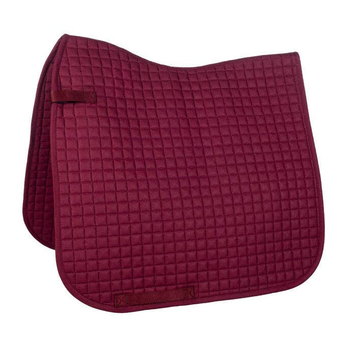 Cherry red quilted saddle pad on a white background