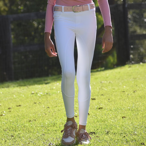 Girls Competition Riding Tights White