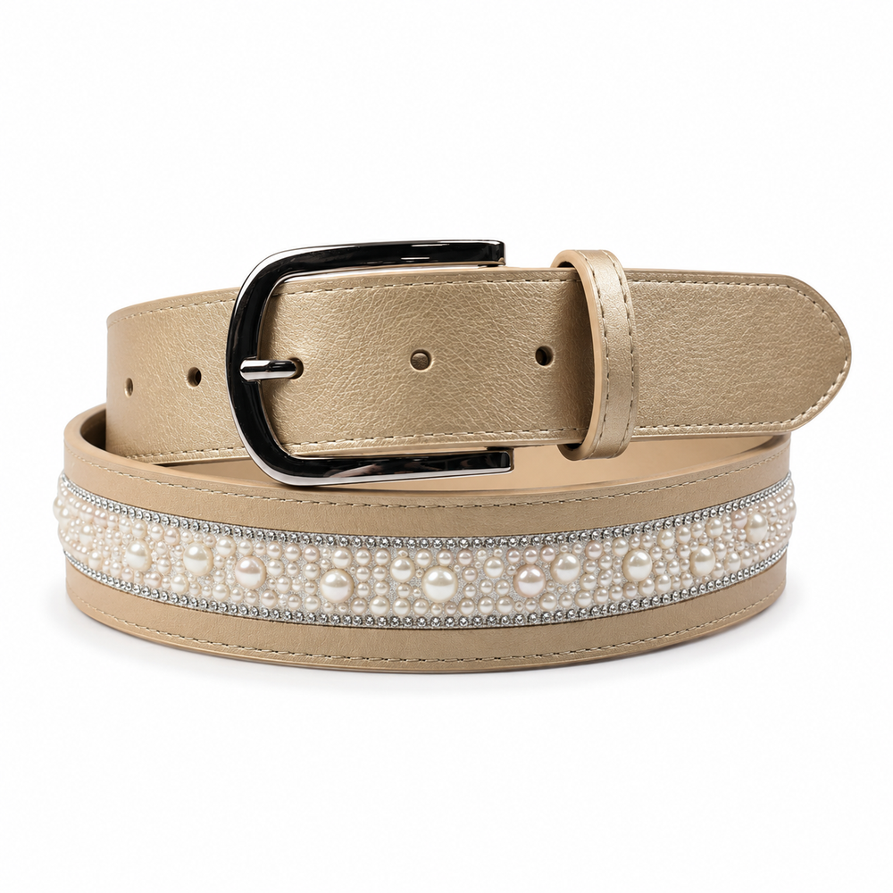 Elegant Equestrian Belt - Gold Wide Pearl