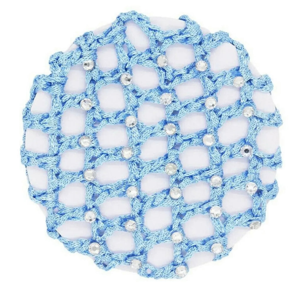 light blue crocheted bun cover diamante bun cover