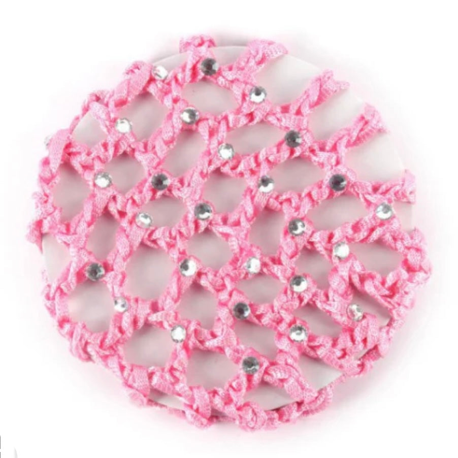 light pink crocheted bun cover diamante bun cover