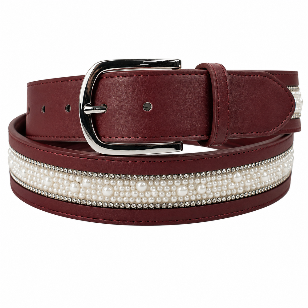 Elegant Equestrian Belt - Maroon Wide Pearl