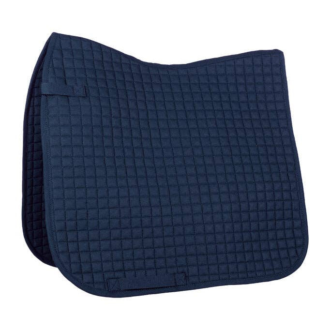 Navy blue quilted saddle pad on a white background