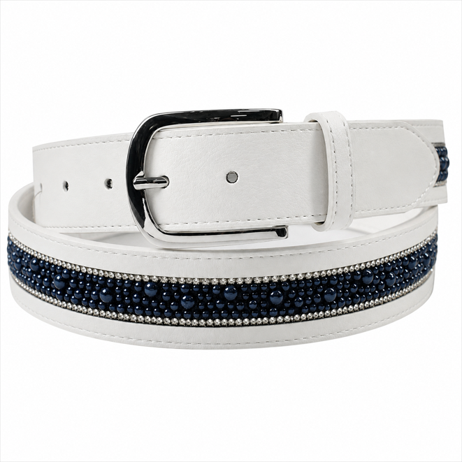 Elegant Equestrian Belt - White Navy Wide Pearl