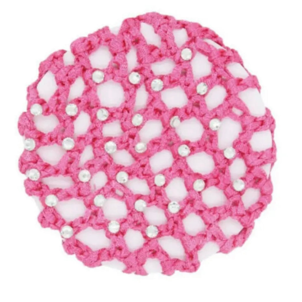 pink crocheted bun cover diamante bun cover