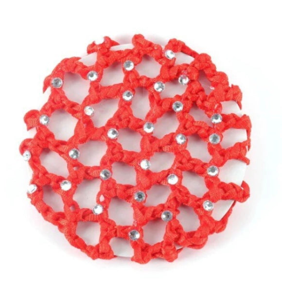 red crocheted bun cover diamante bun cover